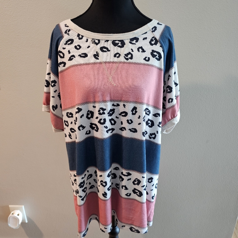 Pink and Blue Leopard Print Sweater Dress